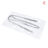 A set of stainless steel tongue scrapers packaged in a clear plastic pouch.
