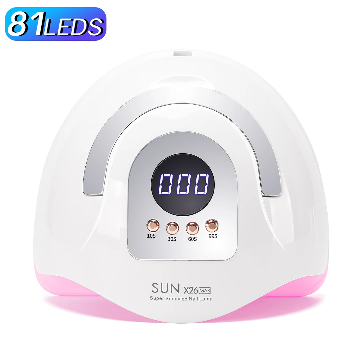 Weiße SUN X26MAX Nagel-Lampe mit digitaler Anzeige und Bedienknöpfen.