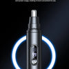 A sleek black nose hair trimmer with an intelligent power display showing 99% charge.