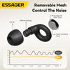 A black silicone earplug and a removable mesh filter shown with a soundproof filter outer for noise control.