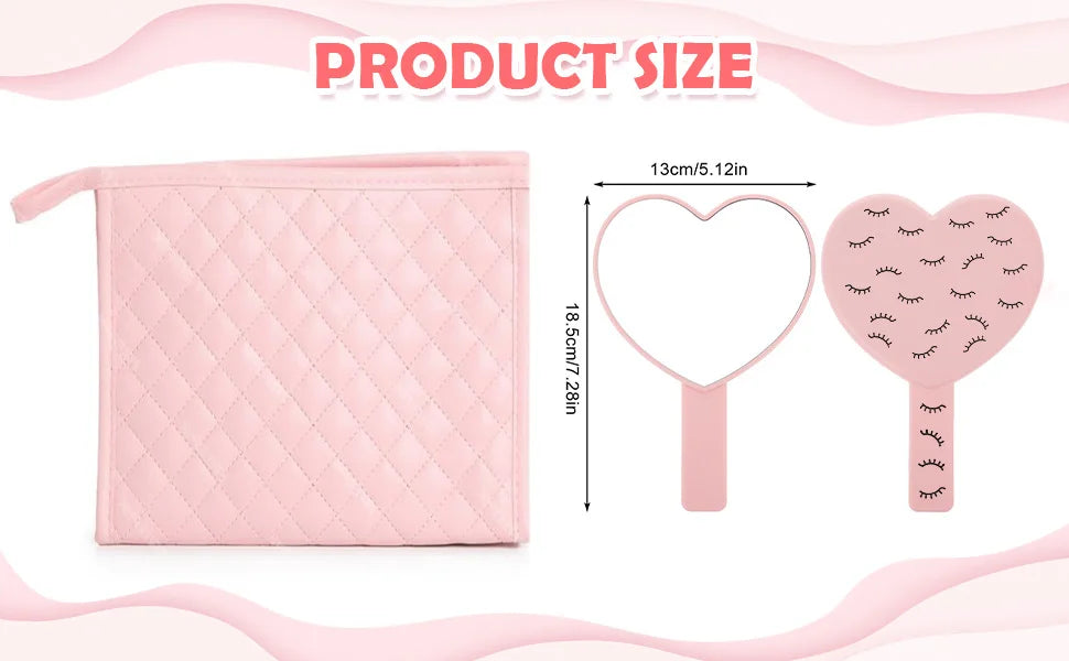 Miroir à cils en forme de cœur rembourré rose avec une poignée rose
