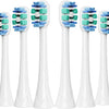 A set of replacement toothbrush heads for sonic care devices in various shades of blue and green.