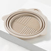 A beige silicone makeup brush cleaner and drying stand set with a grid pattern for cleaning brushes.