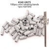 A pile of #240 grits mini sanding bands and nail bits for professional use.