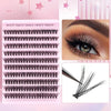 A display of various C-curl cluster eyelash extensions in different lengths and curl types.