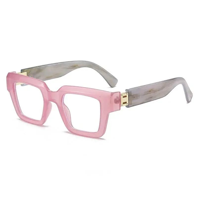 Lunettes de lecture avec monture carrée rétro rose et gris clair marbré