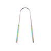 Stainless steel U-shaped tongue scraper with a multicolored handle for oral cleaning