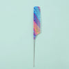A single anti-static rat tail comb with a multicolored iridescent plastic body and metal handle.