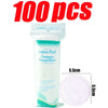 A package of 100 pieces of premium cotton pads for makeup removal and face cleaning.