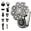 A silver electric grooming kit with six attachments for hair styling and grooming is shown.