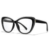 Black framed clear cateye reading glasses with a black textured temple
