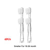 Four replacement toothbrush heads for electric toothbrushes, small size for children aged 18 to 36 months.