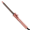 A professional ceramic hair curling iron with a silver barrel and a rose gold textured handle.