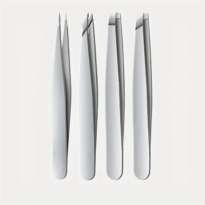 Precision Stainless Steel Eyebrow Tweezers Set (4 Pcs)