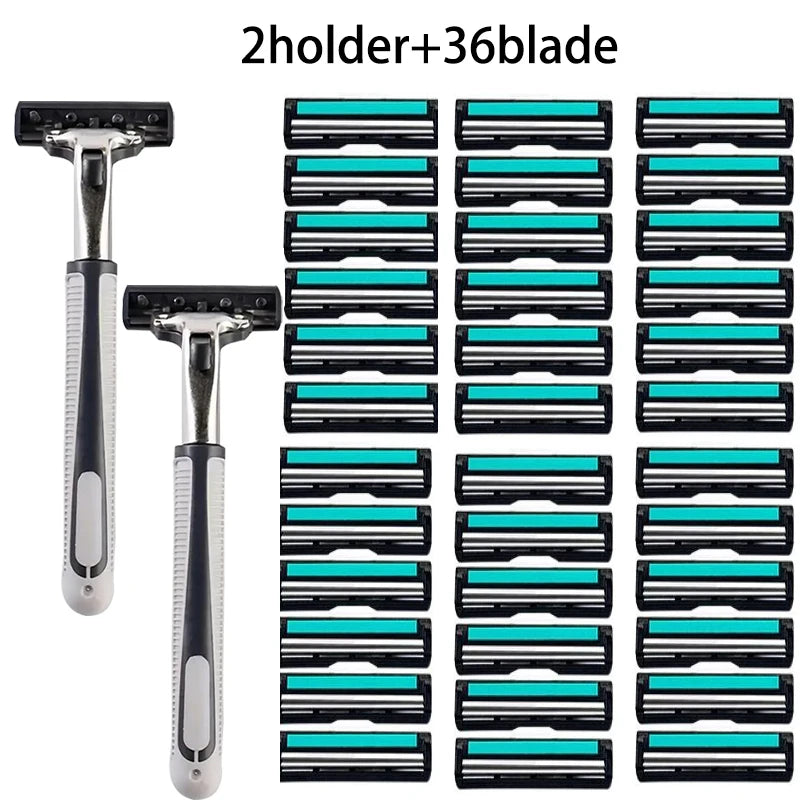 A set of 2 holders and 36 blades for a double blade replaceable shaver.