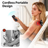 A woman uses a cordless portable design heated electric cupping massager on her shoulder.