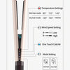 Diagram showing the maneuvering instructions and settings for a professional 2-in-1 hair straightener tool.