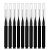 A set of precision eyebrow and lash brushes with black handles and silver bristles.