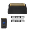 Replacement foil and cutters for electric shavers shown as a black shaving head assembly with gold accents.