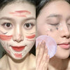 A split image showing a woman with face paint designs and another woman with makeup remover pads on her face.