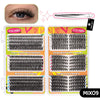 Kit pour extensions de cils individuels DIY, montrant divers styles et types de cils.