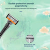 A close-up of a precision multi-blade shaver with an orange guard, illustrating double protection smooth pogonotomy for skin 