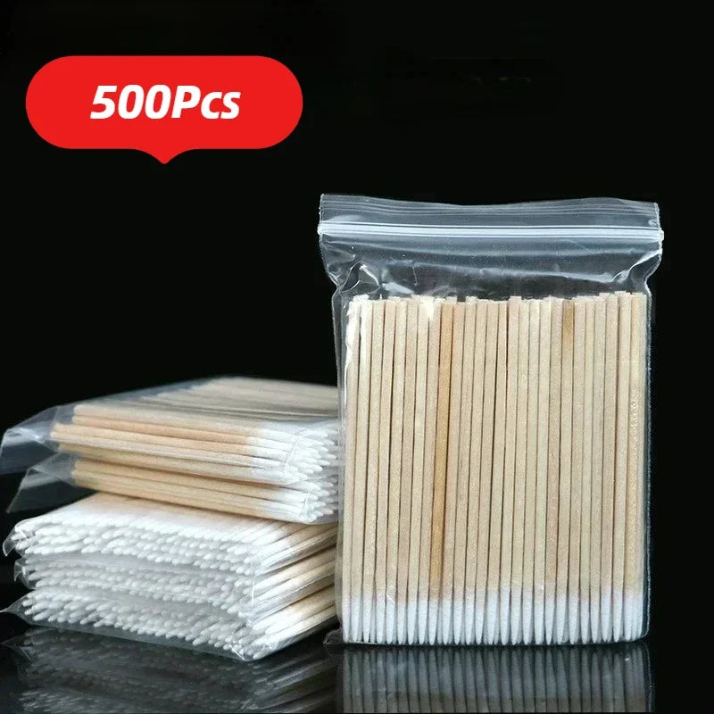 Bolsa de plástico transparente con 500 palitos de madera para detalle y cuidado de cutículas en manicura.