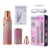 Afeitadora eléctrica 2 en 1 recargable rosa y dorada para mujeres con cable de carga y cabezal recortador.
