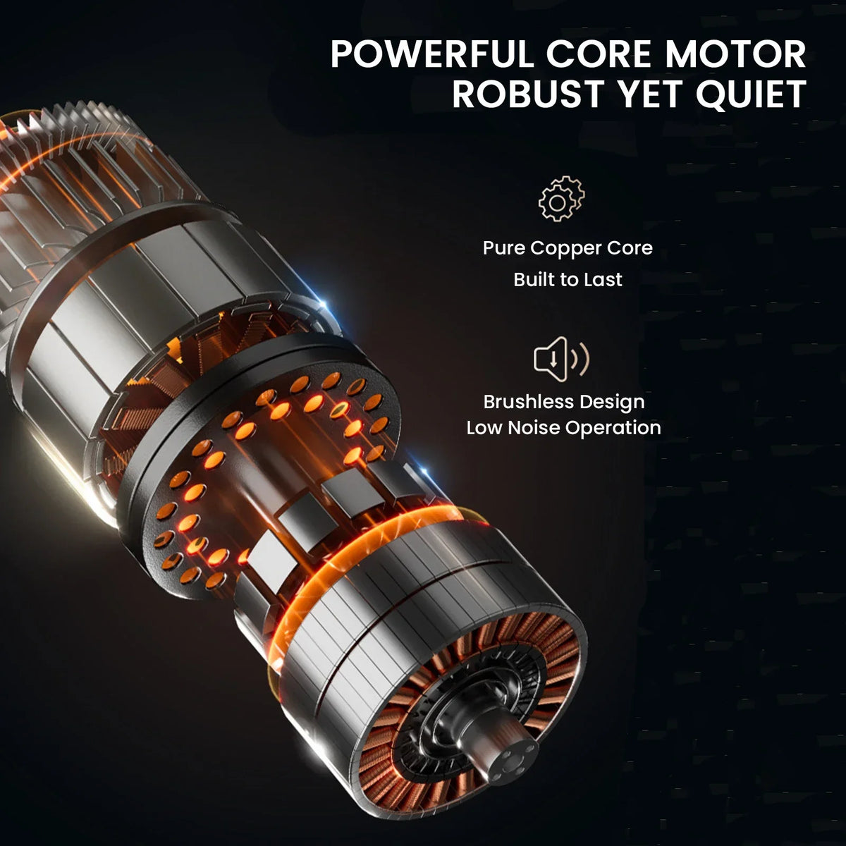 Close-up view of a powerful core motor for a deep tissue shiatsu massager, highlighting the pure copper core and brushless de