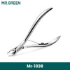 A silver precision stainless steel cuticle nipper for nail care.