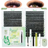 A kit for DIY eyelash clusters featuring false lashes and lash extensions for a natural look.