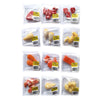 Un ensemble d'articles miniatures de simulation alimentaire, incluant diverses viandes et légumes, emballés pour maisons de p