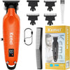 Orange Kemei professional cordless hair trimmer with various guard attachments and accessories