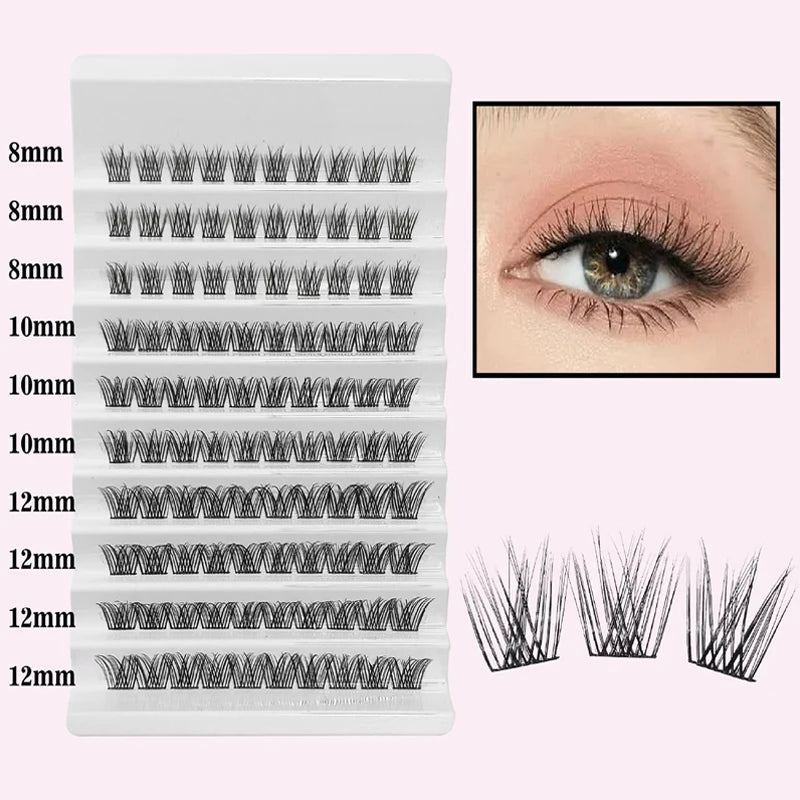 A clear plastic storage case holding various lengths of black mink false eyelashes, organized by row and length.