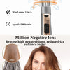 A woman is using a multifunctional electric hair comb to style her hair, showing before and after results.