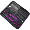 A black case containing professional 6-inch stainless steel hairdressing scissors and various grooming tools.