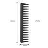 A black hair detangler comb brush with measurements indicating its length and width.