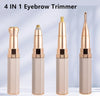 Four in one eyebrow trimmer set shown vertically in various finishes and angles.