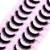 Plateau en plastique rose contenant plusieurs paires de faux cils de renard noirs.