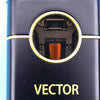 Primer plano de una máquina de cortar pelo eléctrica negra con un anillo dorado y la marca VECTOR visible.