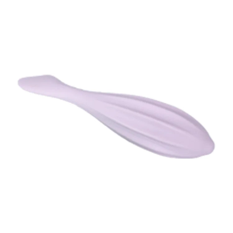 A smooth, elongated silicone gua sha roller in a light purple color.