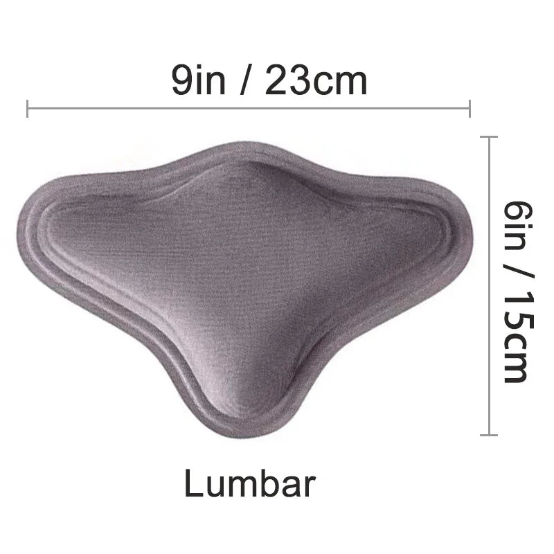 Gray lumbar support cushion measuring 9 inches by 6 inches.