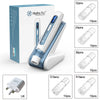 A white EMS microneedling pen device and various sizes of disposable needles packaged in a box.