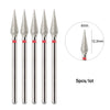 A set of five silver diamond nail drill bits with 4mm tips and 12.2mm length.