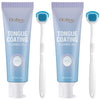 A set of Oralhoe tongue coating cleaning gel tubes and white scrapers for oral hygiene.