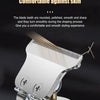 A close-up of a stainless steel T-shaped cutter head attached to a professional rechargeable hair clipper.
