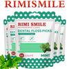Pack of Rimi Smile professional clean dental floss picks in mint flavor with a green polka dot case