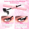 Pink double eyelash glue for bond and seal kit showing application on an eye.