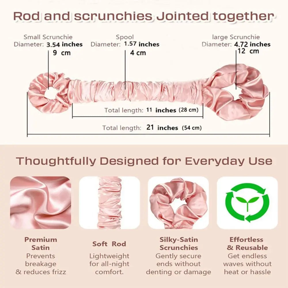 Pink satin rod and scrunchies joined together for easy use