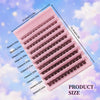 A pink plastic tool displaying various sizes of false eyelashes for an individual lash cluster look.